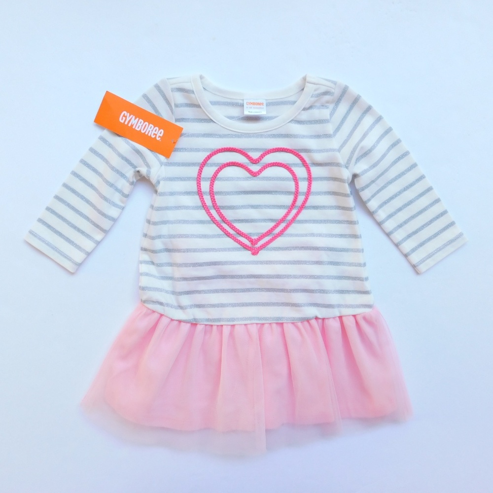 Gymboree Baby‎ Girls Pink Knit Tutu Dress Set 6-12 Mo Heart Applique Long Sleeve
